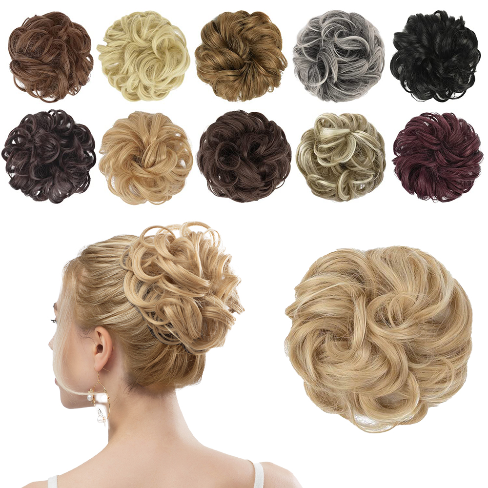 Extensiones de moño de pelo sintético para mujer, coleteros de pelo rizado desordenado, moño negro, Donut, piezas Updo para uso diario en fiestas