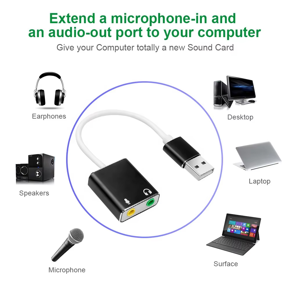 USB Type C External Sound Card Adapter Audio 3.5mm Jack to USB-C for Laptop MacBook pro - Headphone Mic Adapter