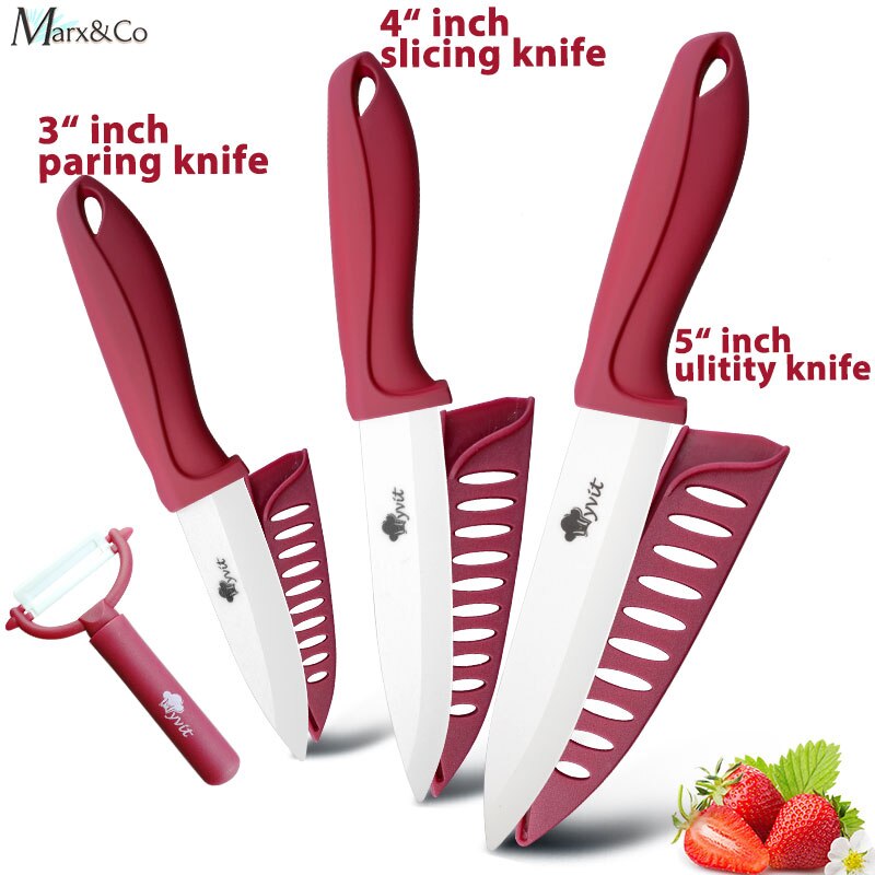 Ceramic Knife 3 4 5 6 inch Knives Kitchen Set White Blade Chef Utility Paring Vegetable Slicing Ceramic Knives With Peeler Set: 345 RED