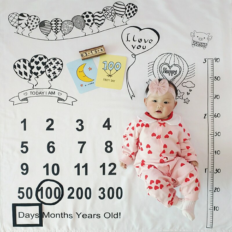 Baby baby milepæl teppe foto fotografering prop tepper bakgrunn klut kalender bebe gutt jente foto tilbehør 100 x 100cm: Ef -10