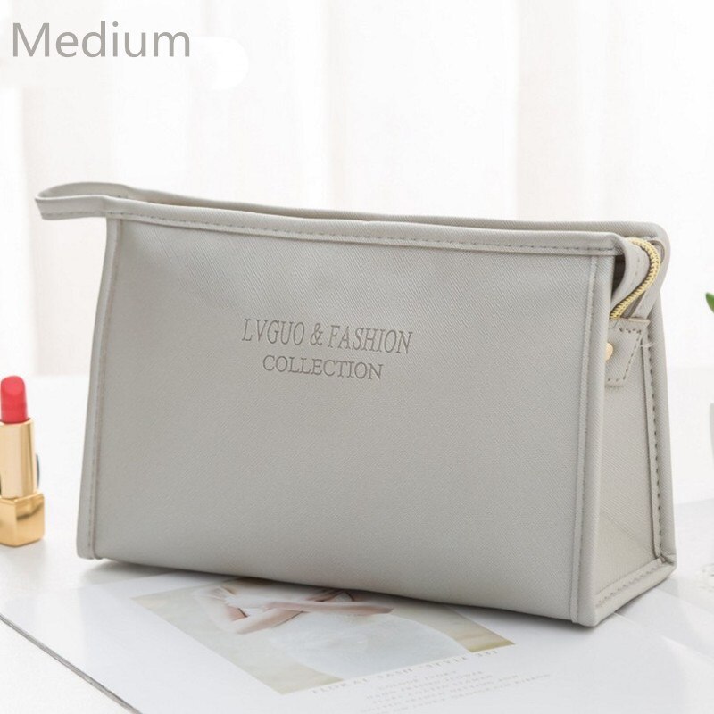 PURDORED 1 Pc Solide Rosa Kosmetik Tasche PU Leder Frauen machen-hoch Tasche Reise Wasserdichte Waschen Tasche machen-hoch Veranstalter Schönheit fallen: M grau