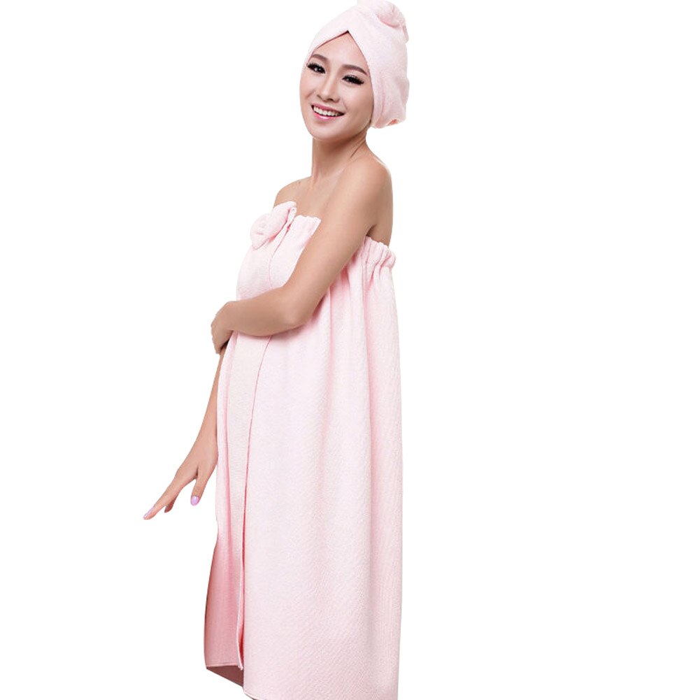 1Set Badstof Badjas Badkamer Zachte Polyester Magic Absorberende Handdoek Strand Handdoeken Voor Vrouwen Sneldrogende Badhanddoek: Roze