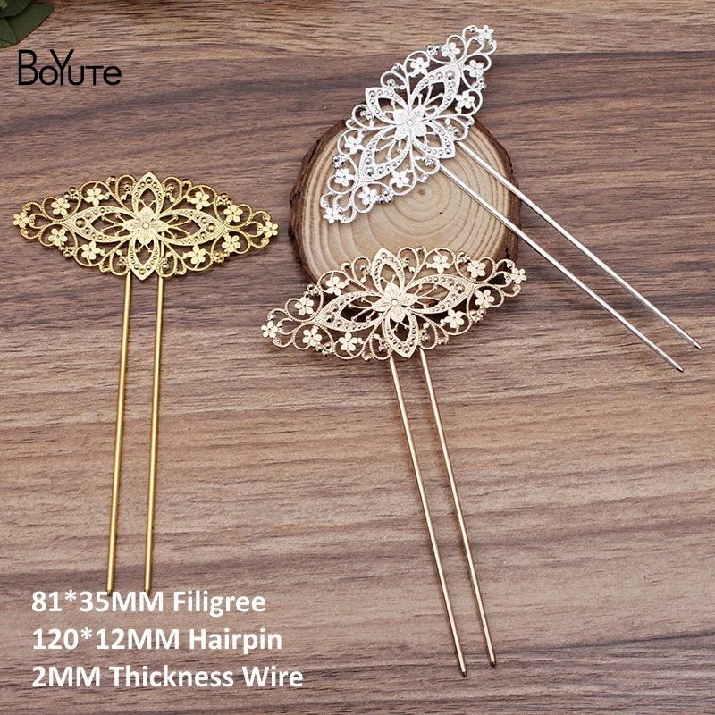 BoYuTe (10 stuks/partij) 12*115*2 MM Ijzer Haar Vork Haarspeld Lassen Messing Filigraan Diy Haaraccessoires: 45cm / Antique Copper Plated