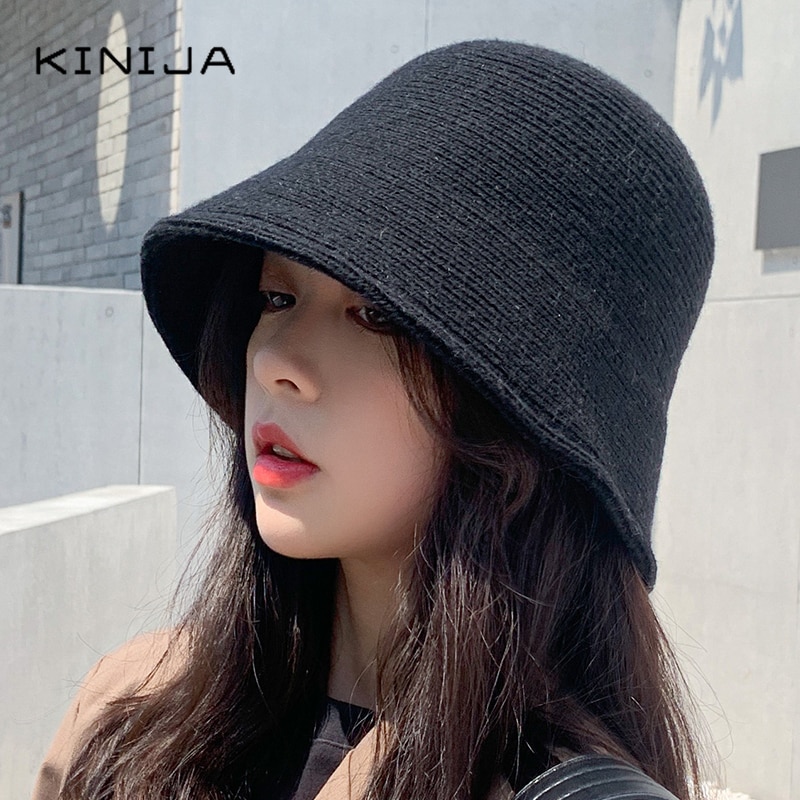Women Wool Knitted Cylind Bucket Hat Korean Japanese Retro Autumn Winter Bell Cap Men Fisherman Hat Girl Fedora Hat