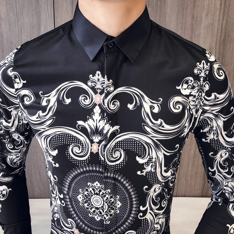 Svart skjorta herr slim fit långärmad camisa masculina chemise homme social men club balskjorta märke smokingskjortor