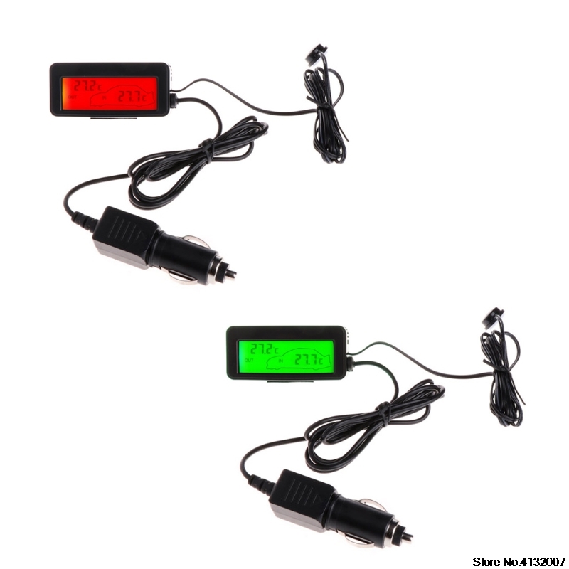 Car Inside Outside Thermometer Mini Digital Car LCD Display Indoor Outdoor Thermometer 12V Vehicles 1.5m Cable Sensor