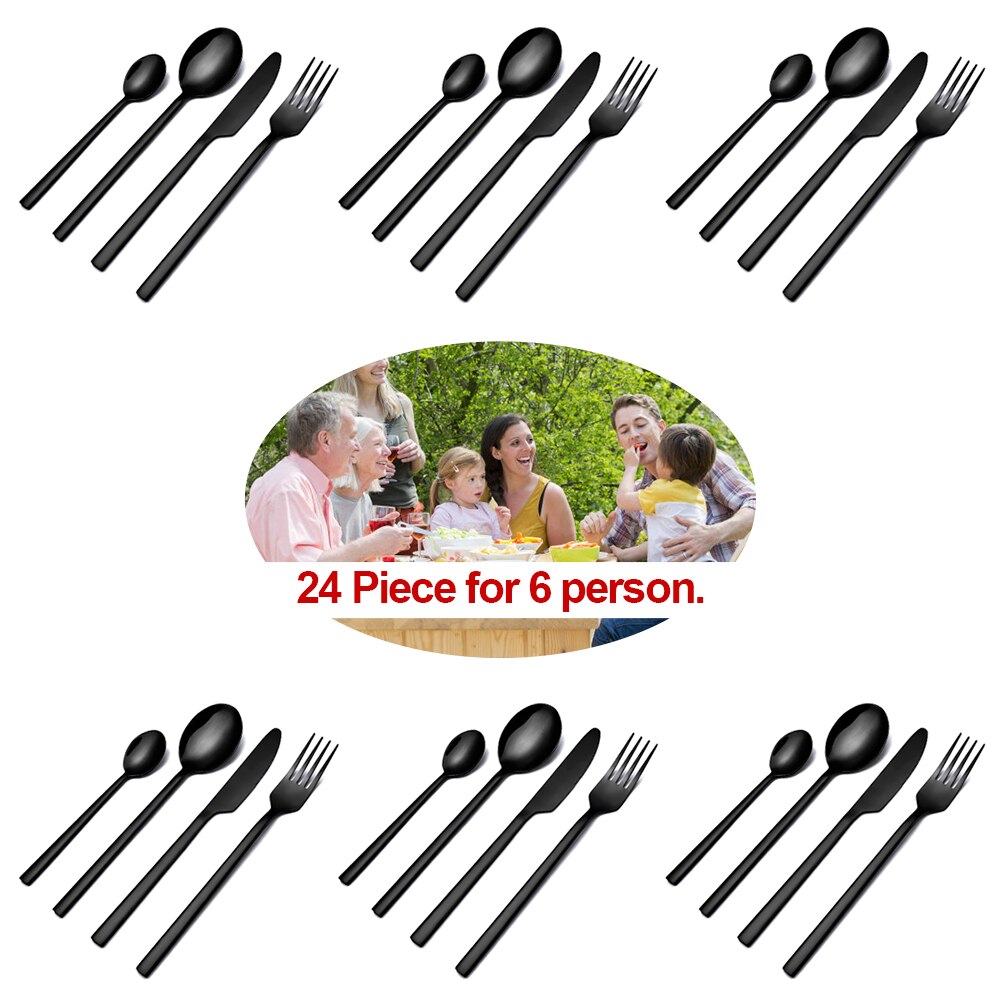 24Pcs Bestek Set Rvs Servies Set Mes Vork Lepel Diner Set Servies Zwarte Matte Bestek Set