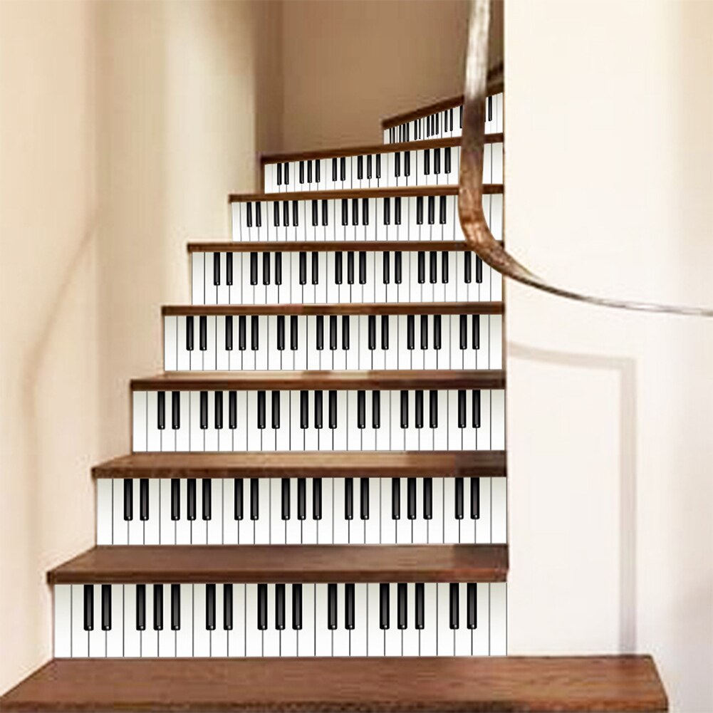 2 uds Piano teclado impermeable escaleras pegatinas calcomanía extraíble ornamento del hogar