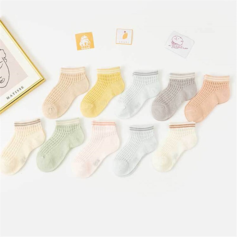 10 Pairs 3-15Y calzini per bambini calzini per bambini corti in maglia di cotone sottile estivo calzini solidi Jacquard traspiranti carini accessori per ragazzo ragazza: 9-12Y