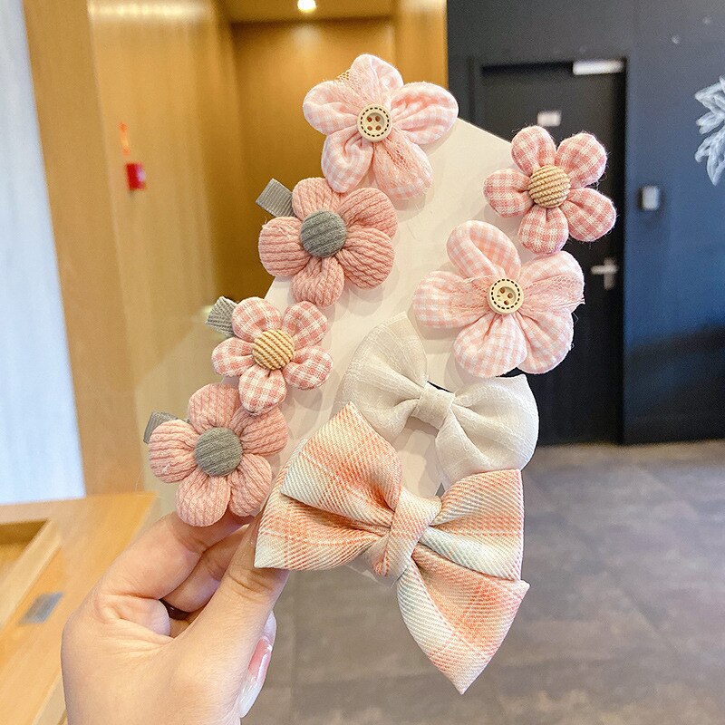 6/7 Pcs Baby Haar Clips Bloem Bogen Kids Haarspelden Voor Meisjes Plaid Gedrukt Kinderen Haarspeldjes Baby Meisje Haar Accessoires: 8pcs pink 02