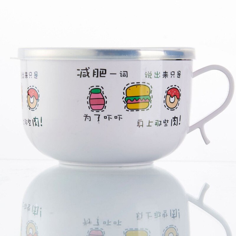 Cartoon Instant Noodle Kom Grote Capaciteit Roestvrije Kinderen Lunchbox Student Servies Met Deksel Te Houden Verse Ramen Kom: 2