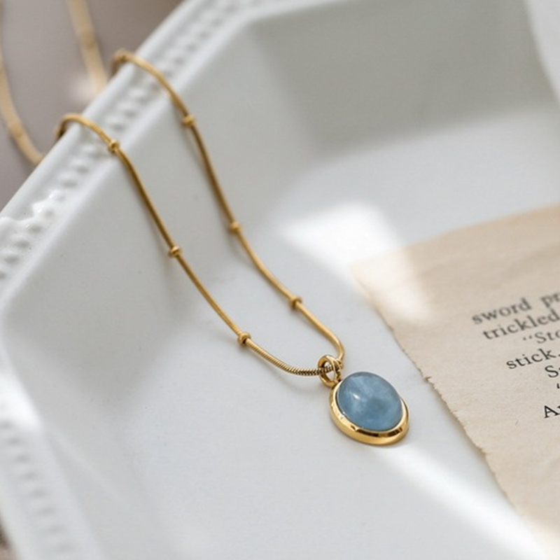 HangZhi Koreaanse Vintage Waterdruppel Ster Ronde Beer Ovale Hanger Ketting Geometrische Gouden Kleur Titanium Stalen Sieraden: Licht Geel Kleur