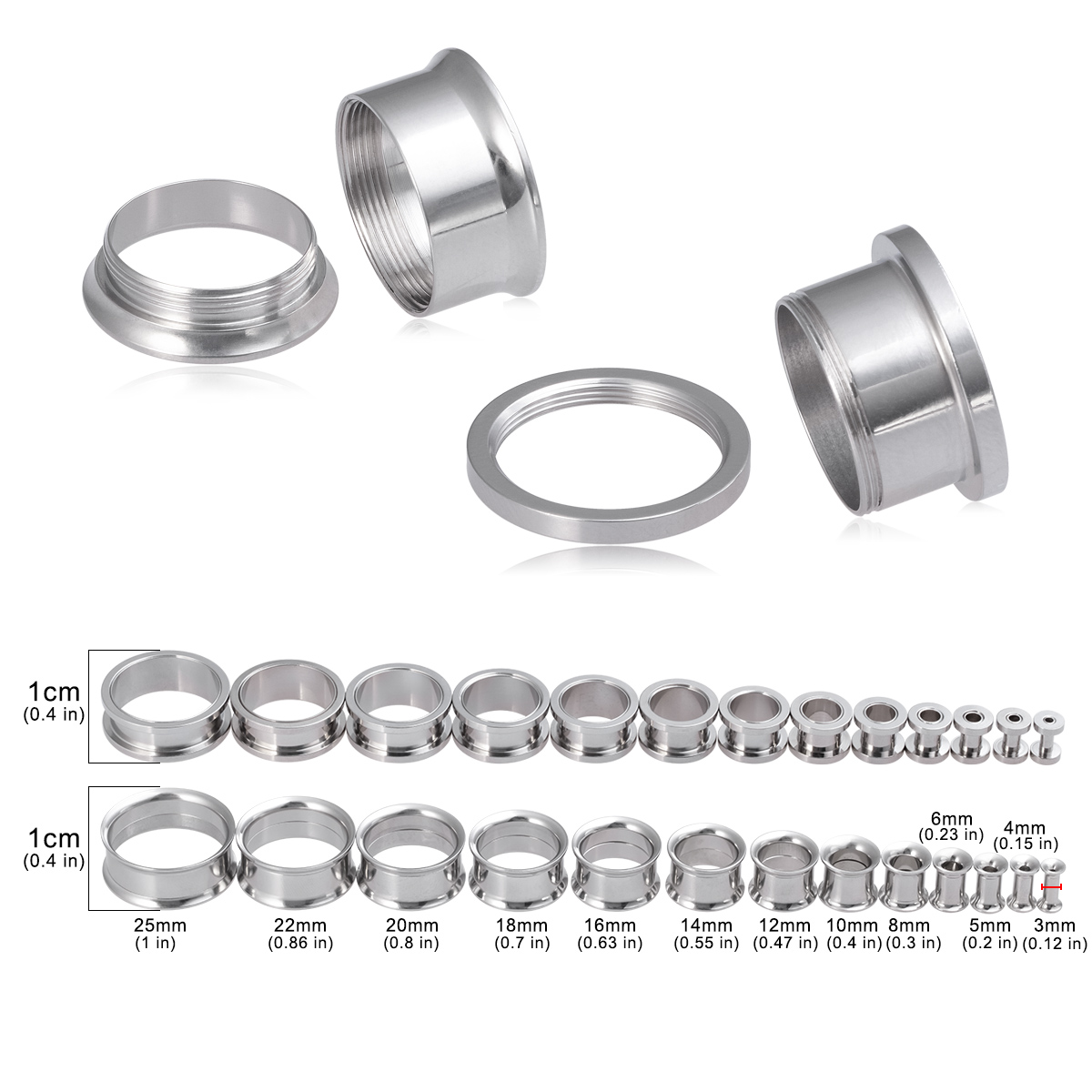 Jauges d'oreille à vis en acier chirurgical, 2 pièces, extenseur de Tunnel, Piercing corporel, bouchons Double évasés, boucles d'oreilles extensibles pour unisexe 3-25mm