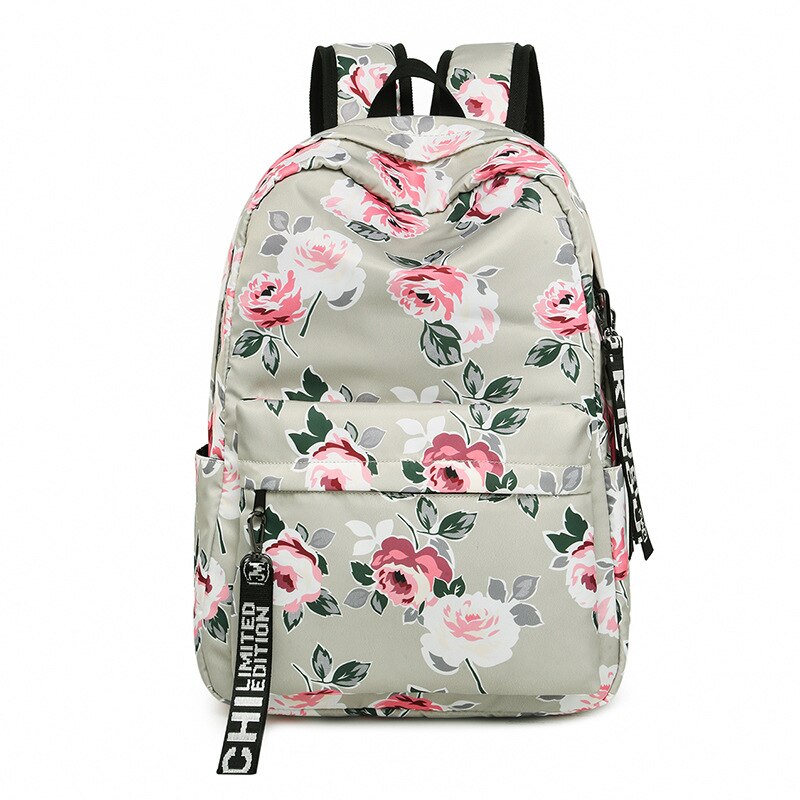 Diomo skoletaske til kvinder blomst pæon mønster rygsæk skoletaske til piger vintage taske: Pæongrå