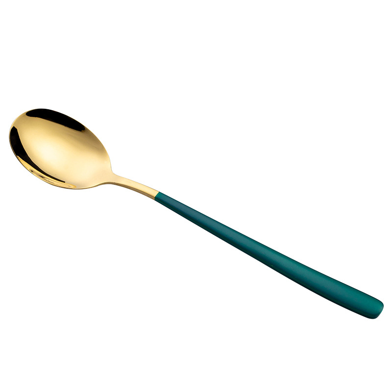 20Cm Rvs Goud Koffie Lepel Theelepels Servies Ijs Dessert Lepels Met Lange Handvat Bestek Keuken Accessoires: Ink Green