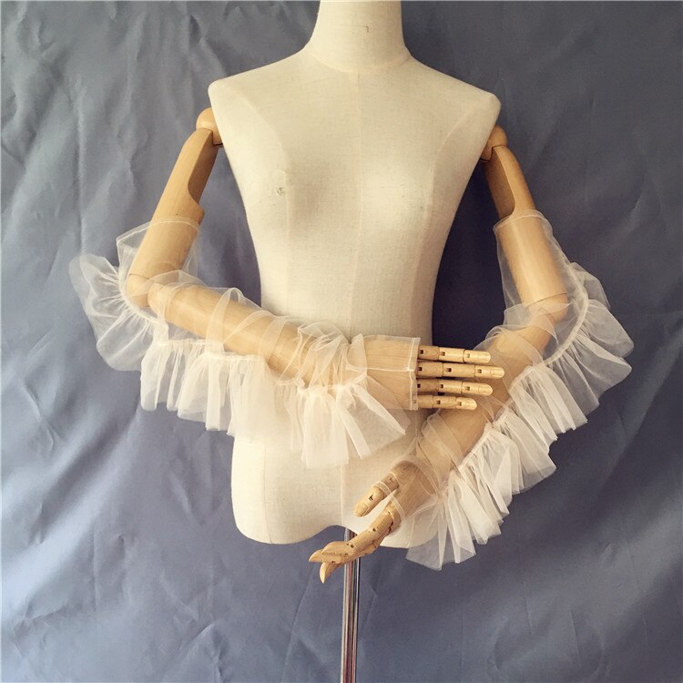 Gants sans doigts en Tulle à volants, manches longues, style Boho, accessoires de mariage DG143: Champagne