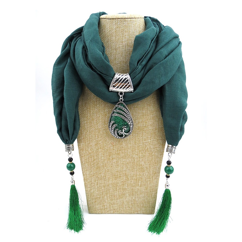 luxus Frauen Schmuck Anhänger Wasser Tröpfchen Baumwolle Schal Lange Quaste wickeln Weich Halskette Weibliche Foulard Muslimischen Kopf scarve