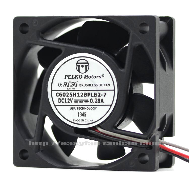 PELKO MOTORS 6CM double ball bearing 6025 C6025H12BPLB2-7 12V 0.28A cooling fan