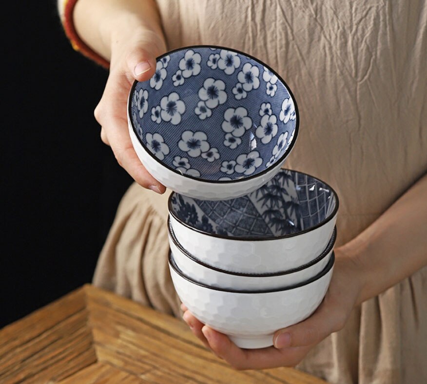 6 st /4 st skål i kinesisk stil klassisk keramisk blå och vit kök risskål stor rams soppskål soppskål ramen skål set