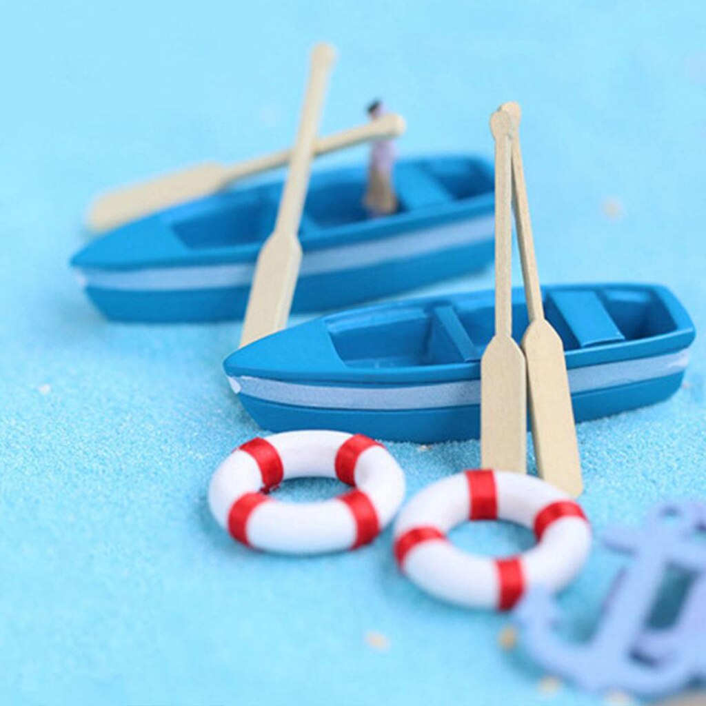DIY Resin Model Small Blue Boat Figure with Paddles for DIY Layout Scenery Microlandschaft Decoration Ornament Crafts Sand Toys