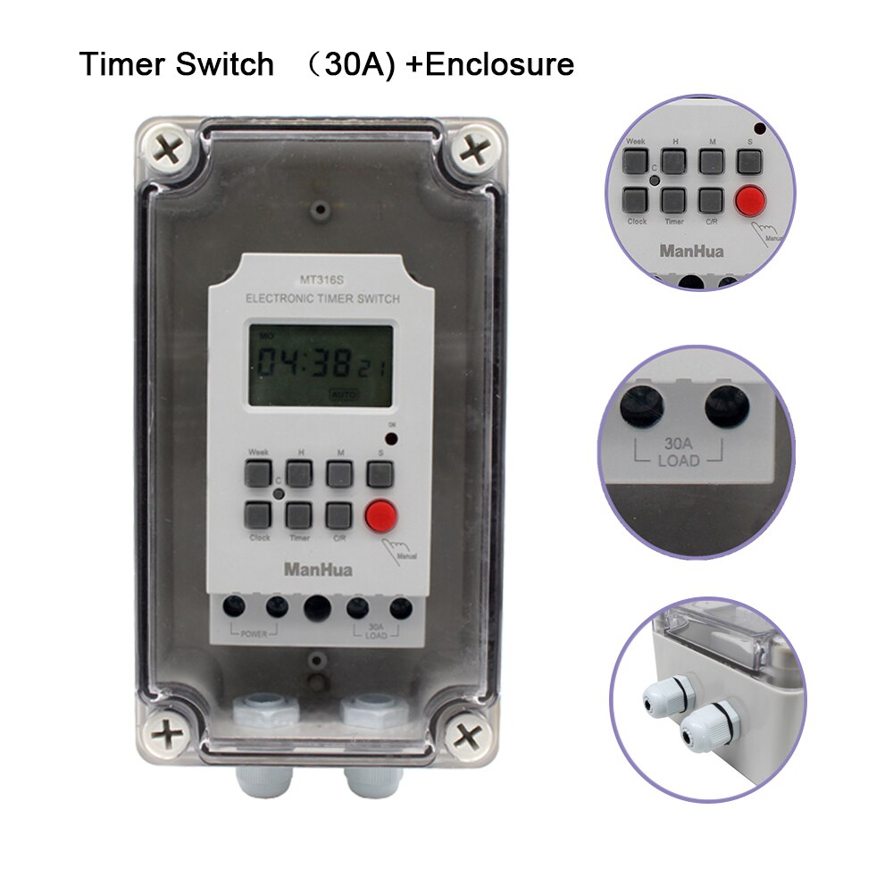 ManHua l 220V 30A Rain-Proof Timer Digita MT316SE with Waterproof Box For Outdoor Hunter Our Feeder Digital Timer Switch