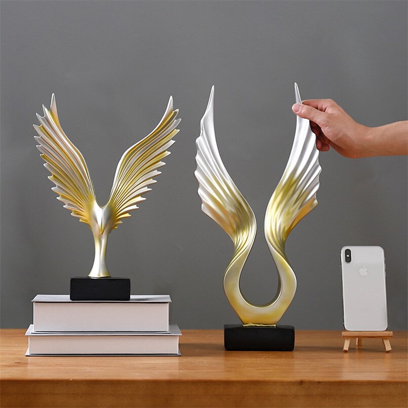 Moderne Abstracte Vleugels Veer Standbeeld Desktop Hars Vleugels Ambachten Sculptuur Home Decor Vleugels Beeldje Artware