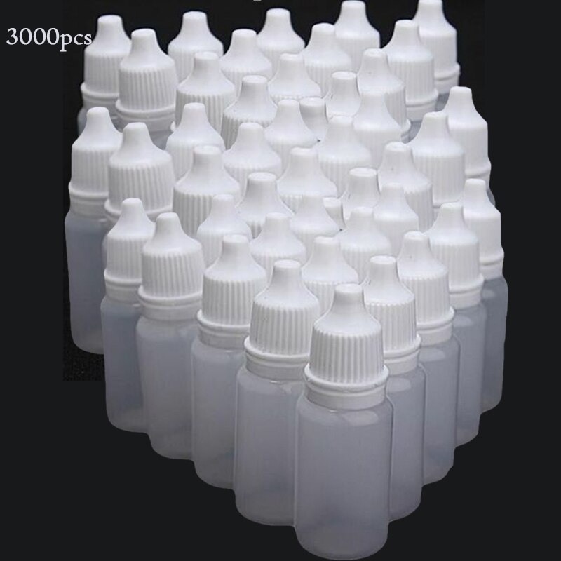 10ml tomme dråpeflasker i plastbeholdere, egnet for løsemidler, lette oljer, maling, essens, øyedråper, saltvann