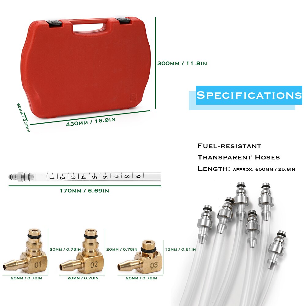 6 Cylinder Injector Flow Meter Test Tool Kit Diesels Accessory Common Rail Adaptor Fuel Tester Set