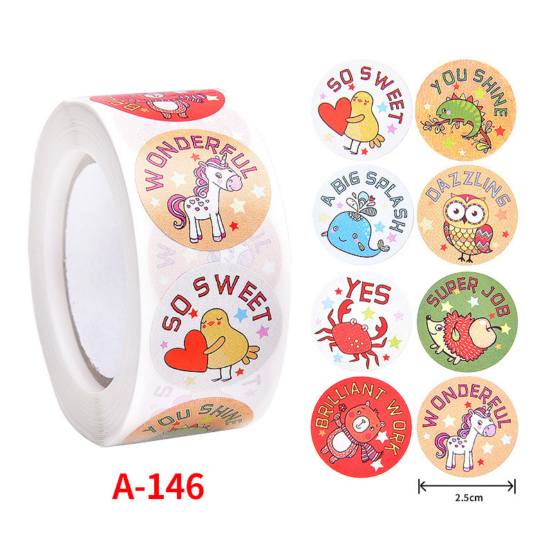 500Pcs Children's Cartoon Animal Stickers Baby Stickers Kindergarten Inspirational Little Red Flower Reward Roll Stickers: light yellow