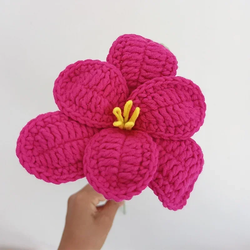 (ingen vase )1pc håndlavede blomster kunstige tulipaner buket hæklet evig blomst til bryllup hjemmeborddekoration år: Burgunder