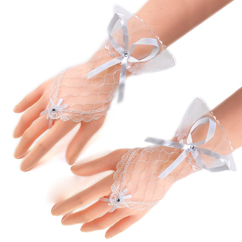 Bow Sleeves Gloves Short Paragraph Lace Clothing Accessories Net Yarn Gloves Dress Half Finger Arm Sleeves Fingerless Gloves: Beige