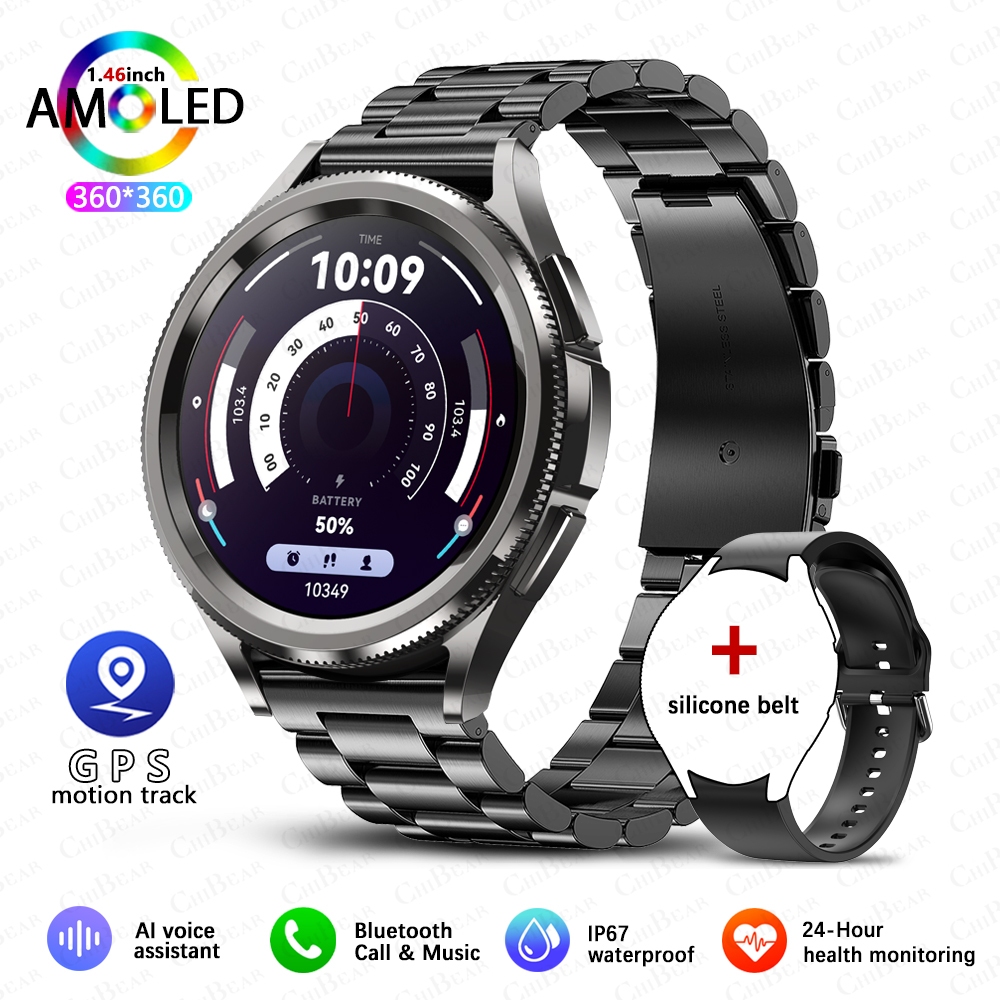 2025 versão mais recente watch6 clássico relógio inteligente masculino gps esportes saúde freqüência cardíaca à prova dwaterproof água bluetooth chamada smartwatch android ios: YELLOW