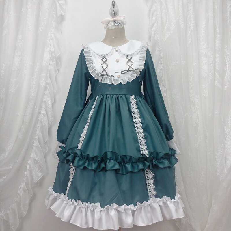 Kawaii Pink Lolita Dress Cute Lace Ruffle Doll Collar Victorian Dress Gothic Lolita Clothes Cosplay Maid Dress BL4346: Green Dress