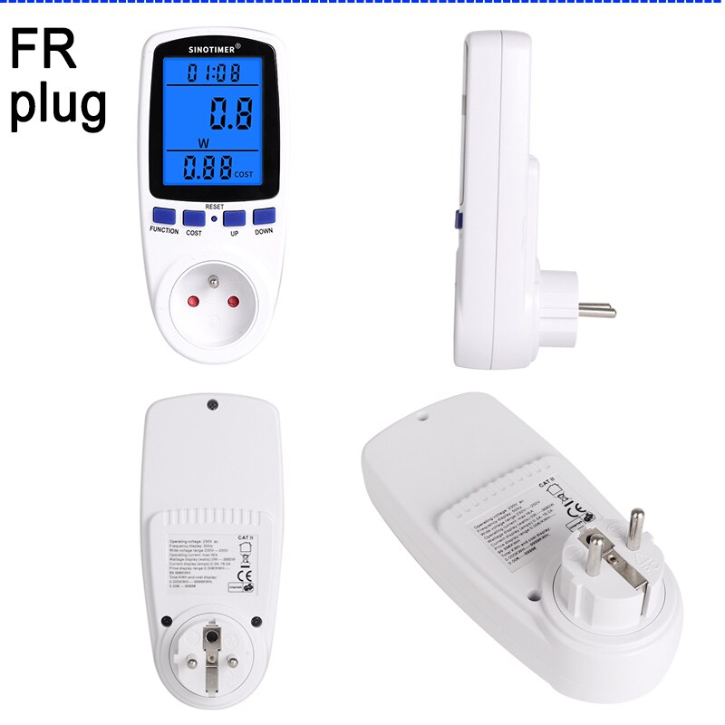 Grote Lcd Backlight Eu Uk Br Us Fr Au Plug Energy Meter Elektrische 230V 110V Watt Voltage Amp meter Stroomverbruik Analyzer: FR Pug