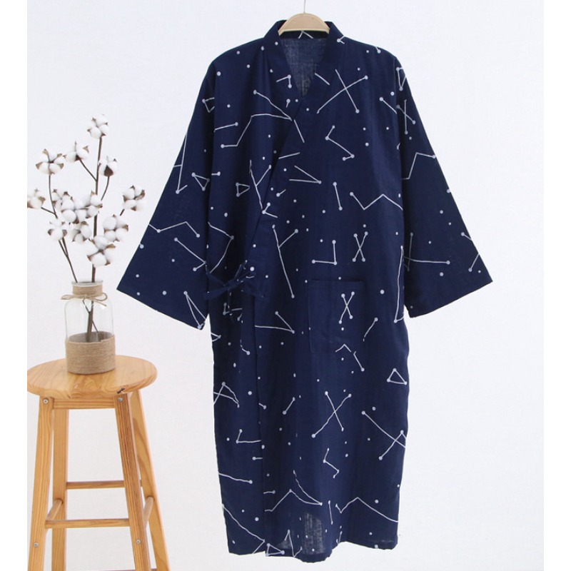Albornoz de hombre para ducha, camisón de algodón para primavera y verano, Kimono para parejas, pijamas Yukata, cárdigan, bata a rayas, ropa de dormir para el hogar