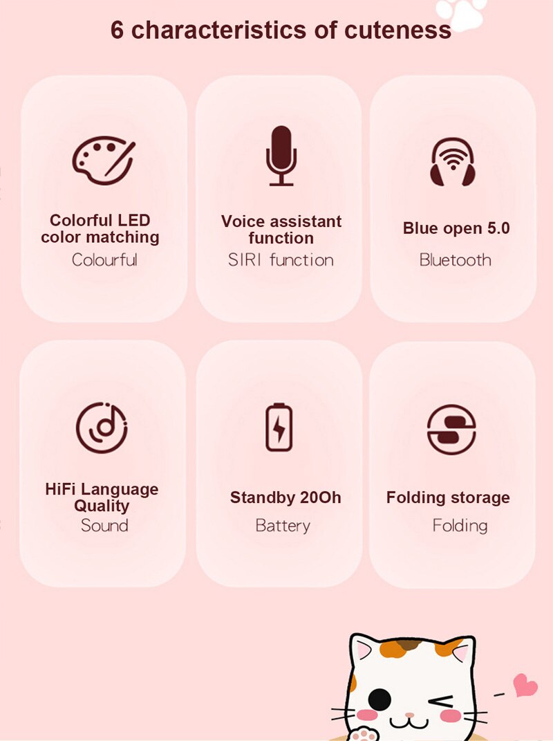 RGB Cat Ear Gaming Earphone Bluetooth 5.0 Wireless Headphone Headset 3.5mm Plug For Gamer Smartphone Mobile Phone
