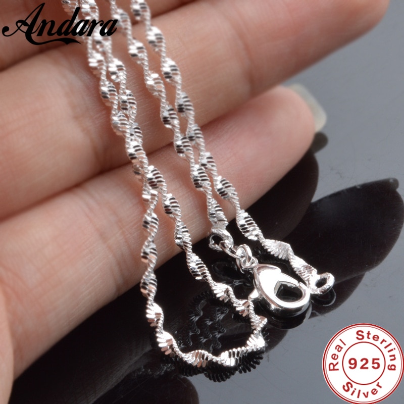 2mm Water Ripple Necklace For Women'S 925 Jewelry Sterling Silver Necklace With Chain