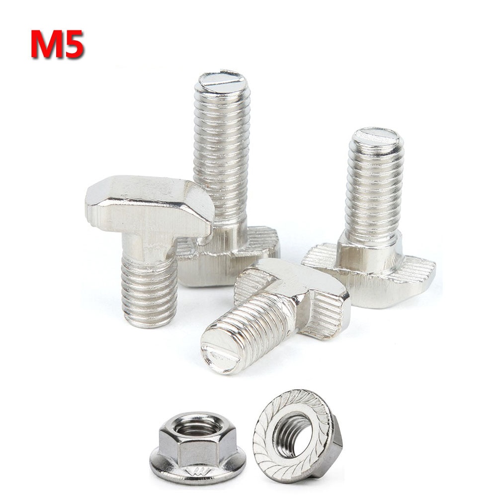 50 pçs/lote M5x12 M5x16 M5x20 T Parafusos Parafuso para o Padrão DA UE 2020 Trilho Linear Perfil De Alumínio, 50 pcs M5 Porcas Da Flange do Hex Opcional