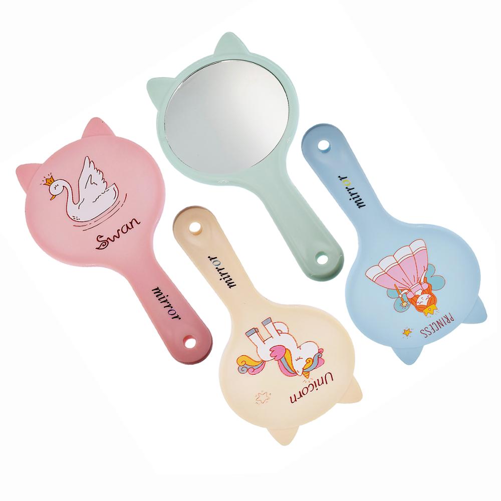 Handgreep make-upspiegel prinsessenkasteel kattenoorvorm ronde cosmetische handspiegel met handvat voor dames schoonheidssalon