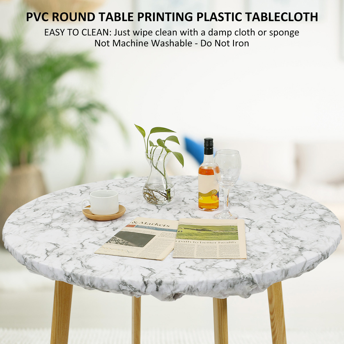 Waterdicht Rond Tafelkleed Elastisch Fixatieomzoomd Pvc Tafelkleed Flanellen Rug Tafelkussen Oliebestendig Voor Eettafel Keuken