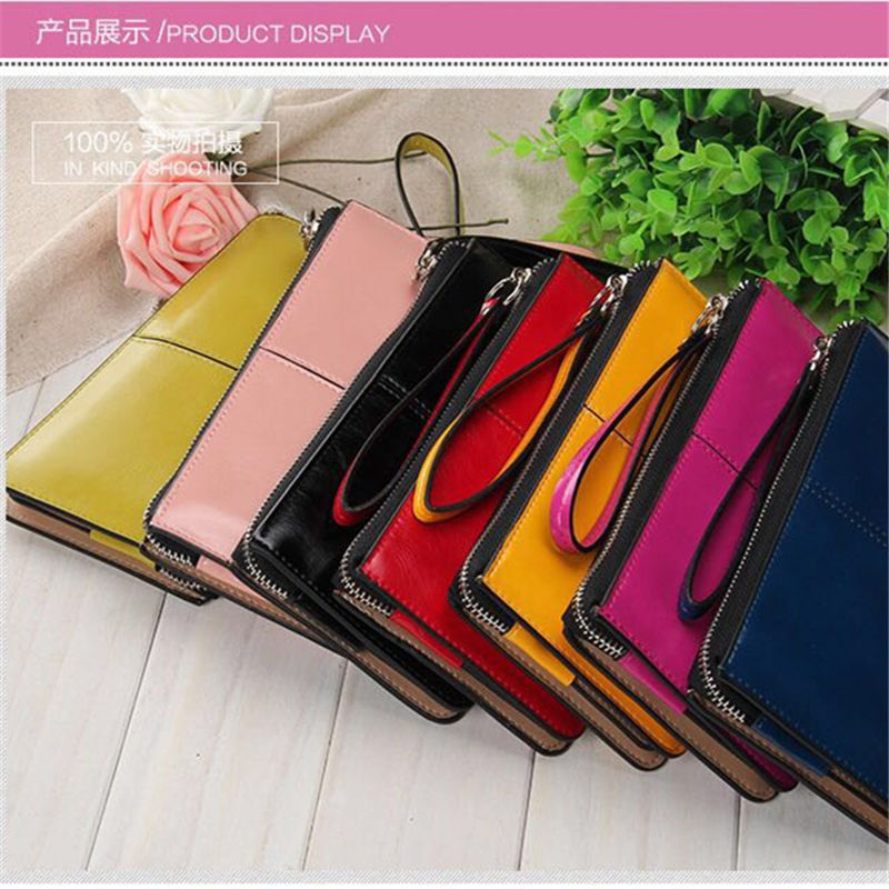 Women Wallets Long Candy Oil Leather Wallet Day Clutch Women's Purse Female Purse Clutch Card Holder