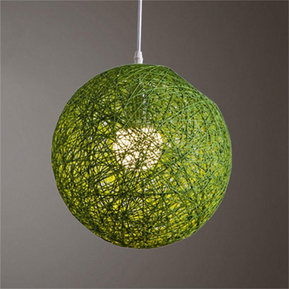Round Concise Hand-woven Rattan Vine Ball Pendant Lampshade Light Lamp Shades Light Accessories(15cm Diameter): Green