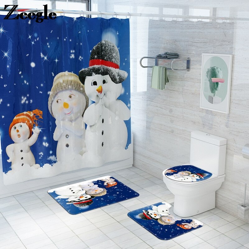 Kerst Badkamer Mat Douchegordijn Gedrukt Douchegordijn Sneeuwpop Bad Mat Anti Slip Mat Microfiber Badkamer Bad Rug