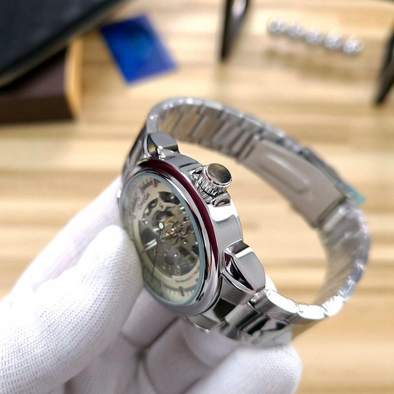 Omega- Brand Automatische Mechanische 007 Horloges Mannen Waterdichte Skeleton Polshorloge Met Vrouwen Mannen Lederen Band