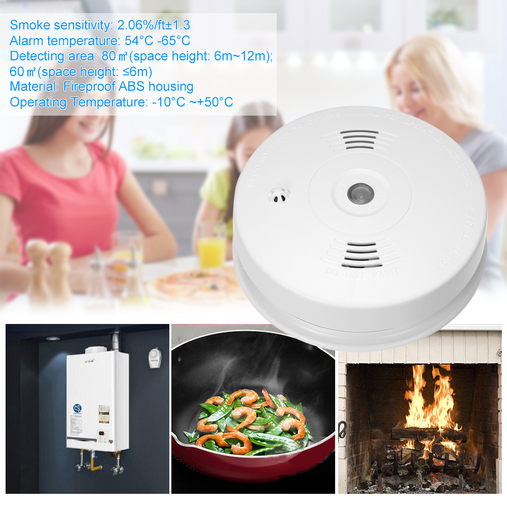 Wireless 433MHz Smoke Fire Detector Photoelectronic Temperature Sensor Inside Fire Alert Security Alarm