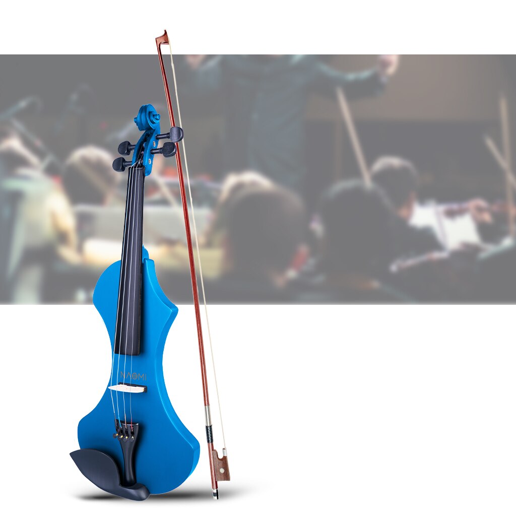 4/4 Size Blue Electric Violin Kit W/ Brazilwood Bow+Rosin+ Audio Cable+ Canvas Case Unique Silent Electric Violin