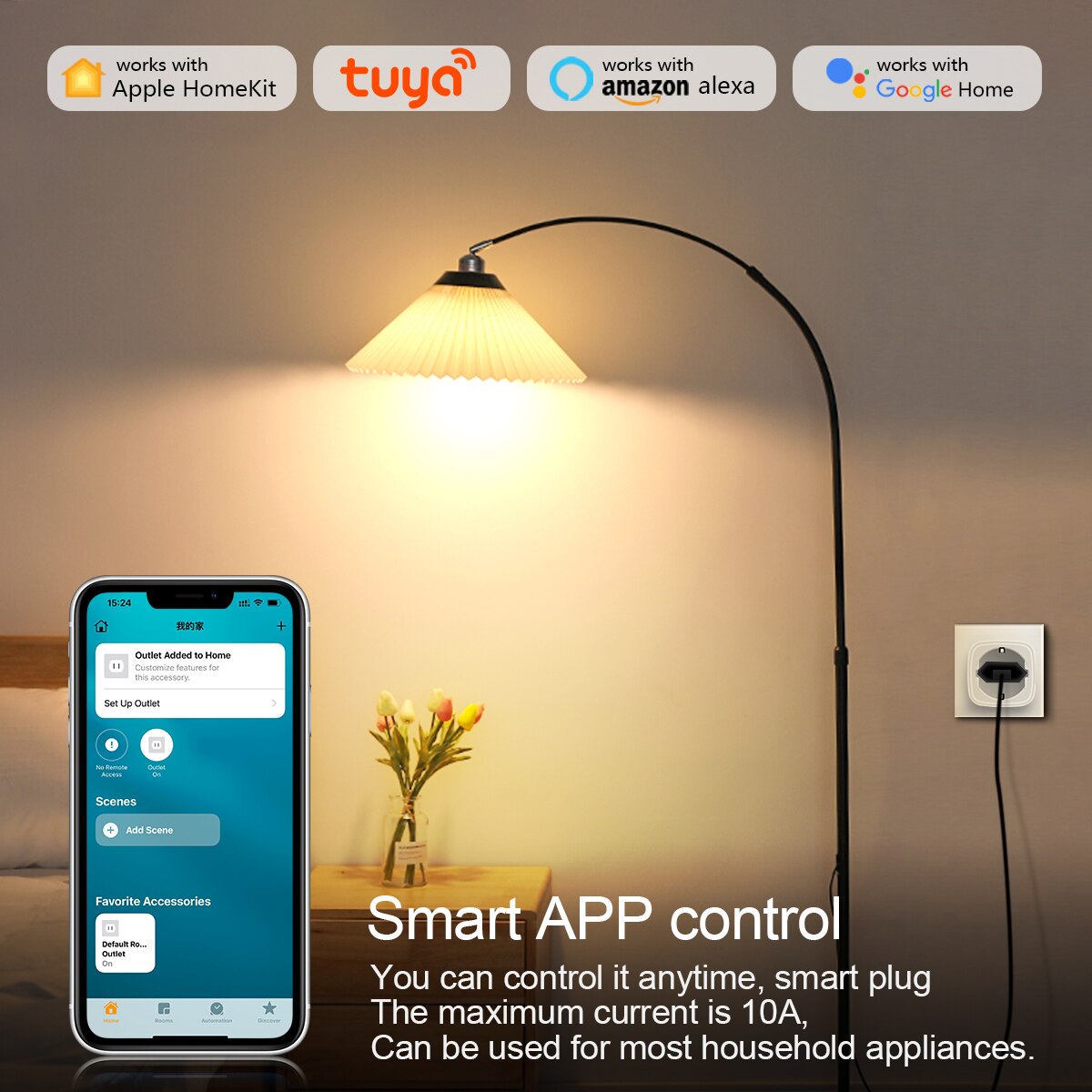 Homekit-enchufe inteligente Tuya para el hogar, enchufe inalámbrico con WIFI, Control por aplicación, interruptor de luz de vida inteligente de 16A para Apple Home, Alexa y asistente de Google