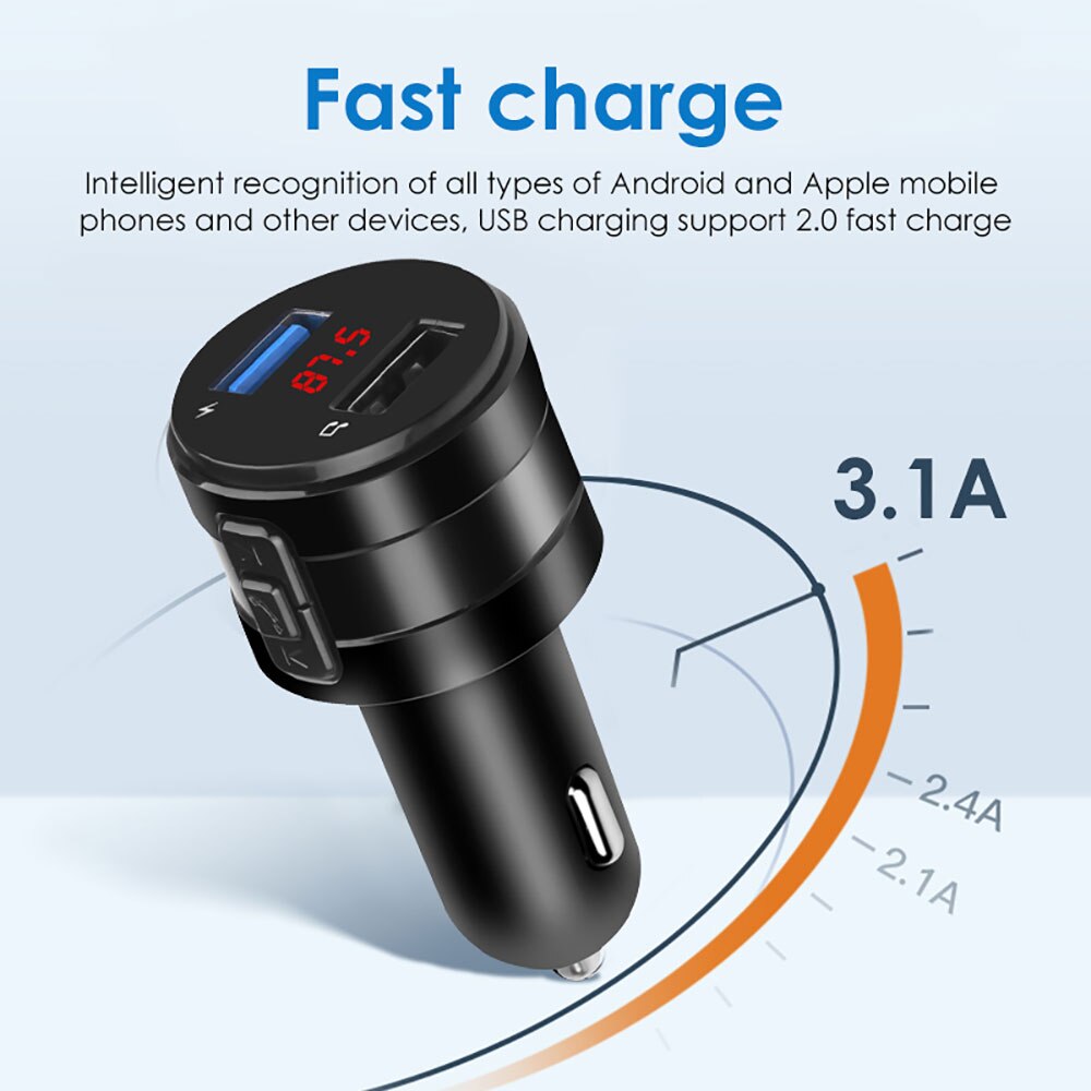 Handsfree Bluetooth 4.2 FM-zender Modulator Autolader 3.1A Dubbele USB-adapter Auto MP3-speler Draadloze audio-ontvanger Zwart kopen vanaf een prijs van 11