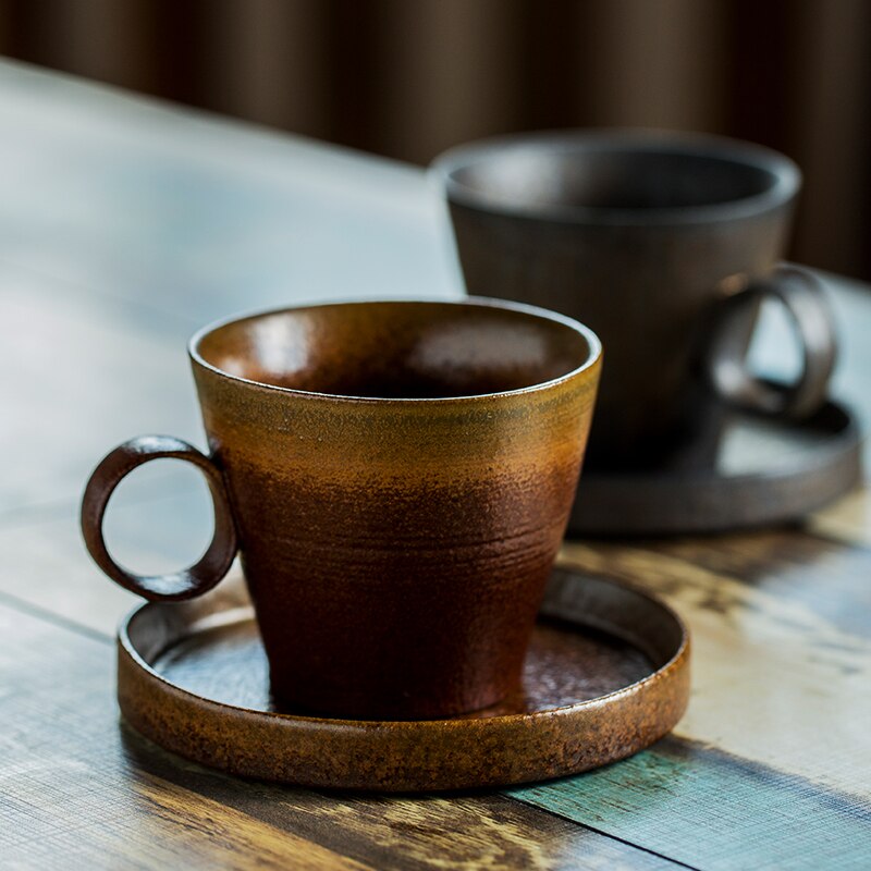 250ml Japanese-style Ceramic Pottery Coffee Cup Vintage Circle Handgrip Drinkware Office Water Milk Mug Sent Friends