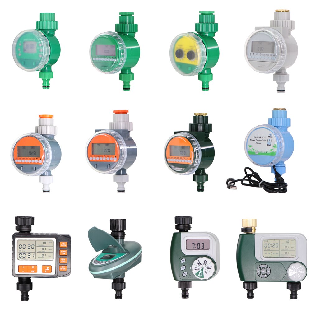 Garden Water Timer Rain Sensor Solar LCD Double Dial Controller Watering Irrigation 1/2'' 3/4'' Tap Joint Solenoid / Ball Valve